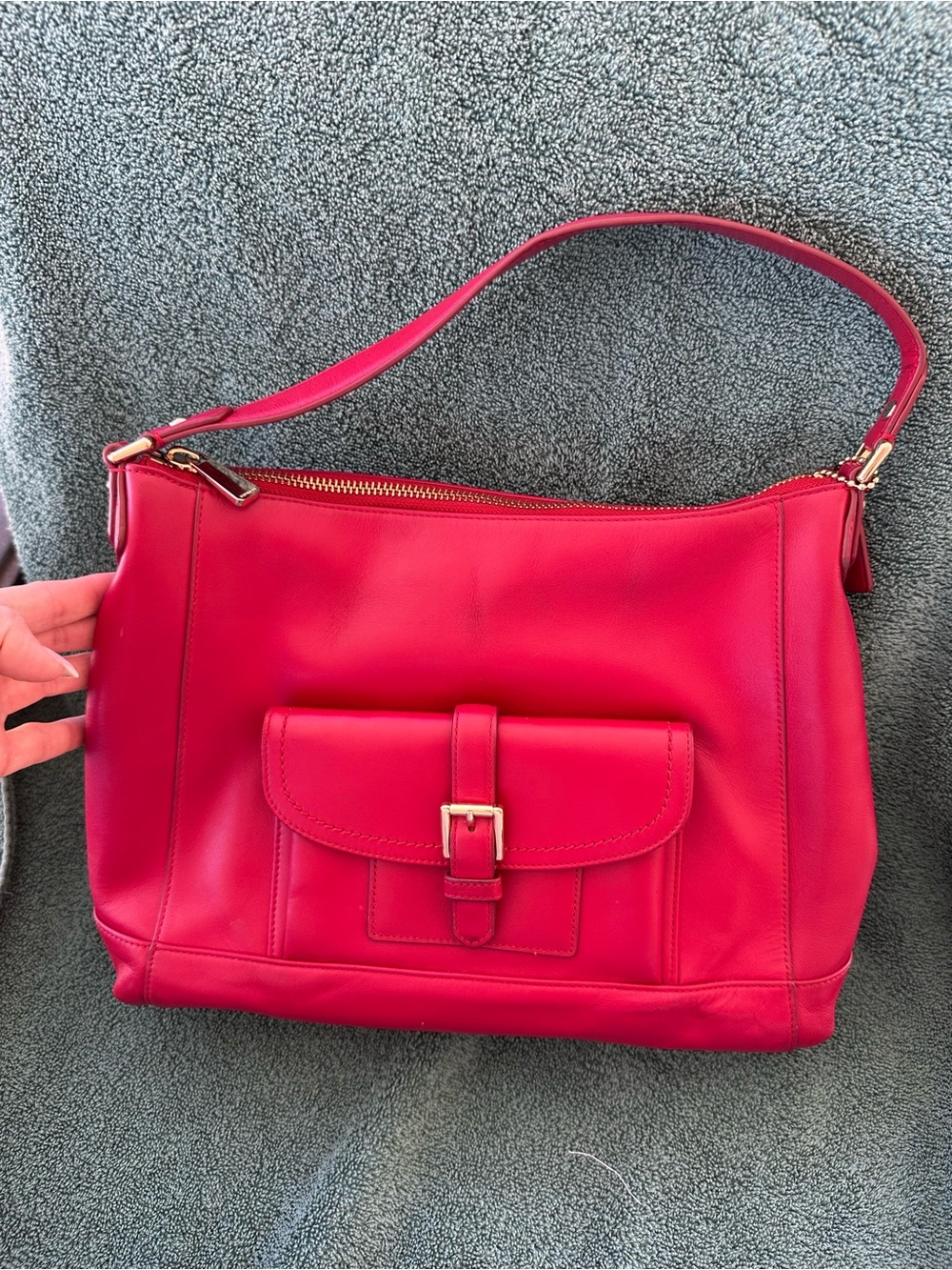 Coach Red Leather Shoulder Bag - Sleek Everyday Tote